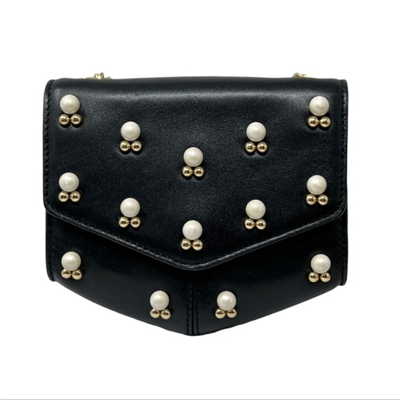 SANDRO Lou PM Black Leather Pearl Embellished Mini Leather Chain Bag - Picture 11 of 15